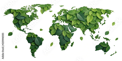 Sustainable Earth: A Green Leaf Map Representing Eco-Consciousness