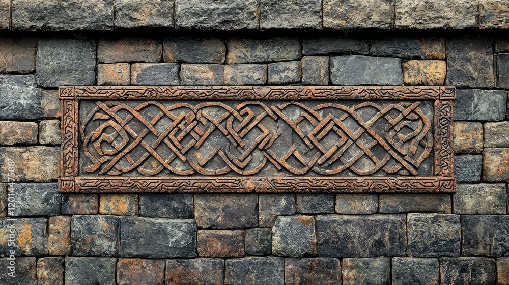 Ornate Brick and Stone Wall with Celtic Knot Pattern in St Patrick s Day Themed Backdrop Ornate Brick and Stone Wall with Celtic Knot Pattern in St Patrick s Day Themed Backdrop