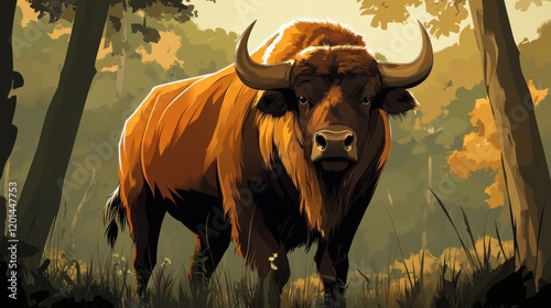 Majestic Aurochs Stands Tall in Autumnal Woods photo