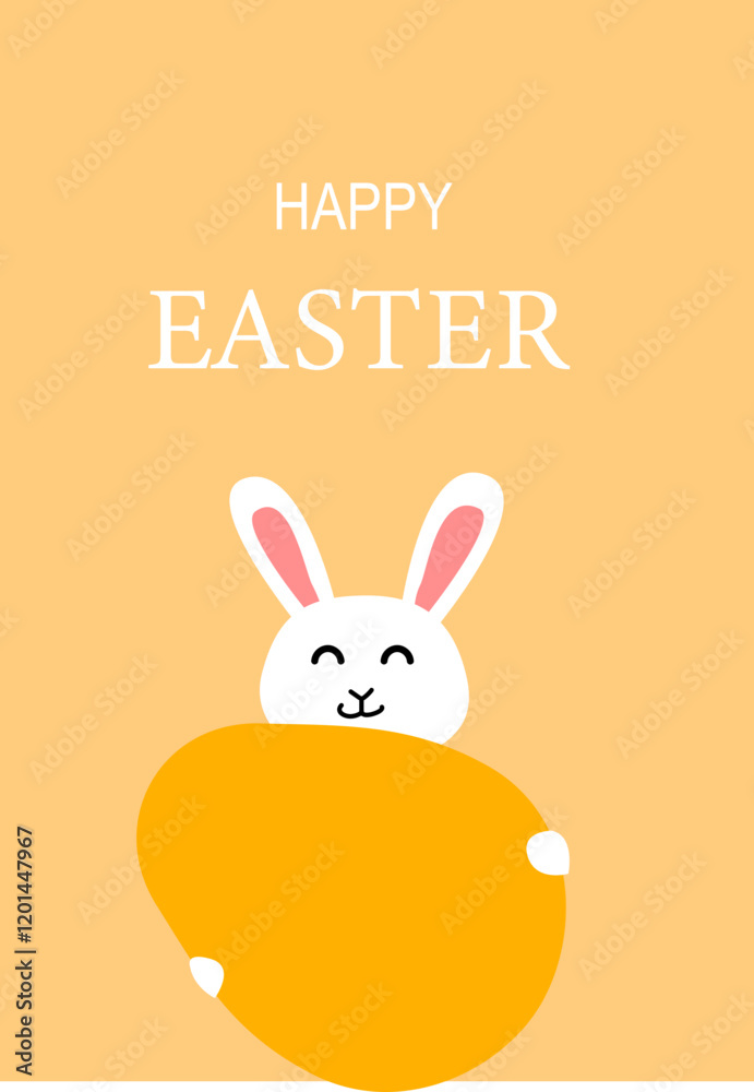 Fototapeta premium Happy easter card design with cute bunny and colorful egg.