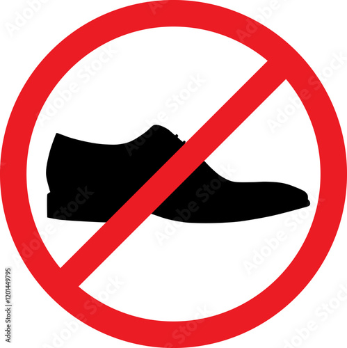 Forbidden sign no shoes allowed beyond this point. Illustration made January 17th, 2025, Zurich, Switzerland.
