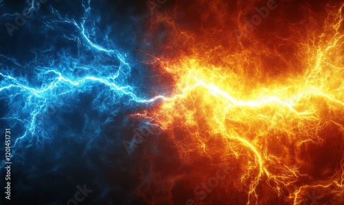Fire and ice fractal lightning, plasma power background