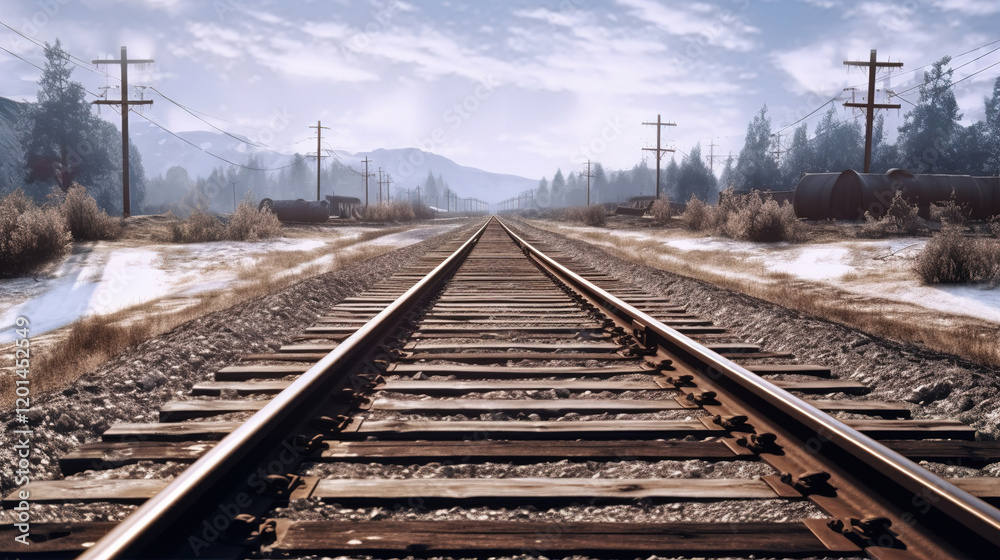 Winter Railroad Tracks Perspective Landscape Winter Railroad Tracks Perspective Landscape