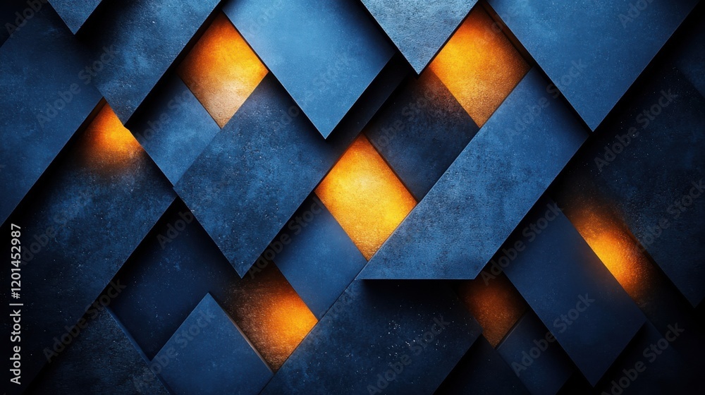 Fototapeta premium Geometric minimalist pattern with intersecting triangles on blue background. Featuring white space in the center for text, ideal for design templates and modern banners.