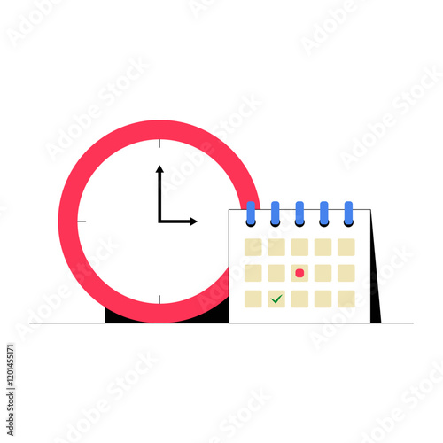 Clock And Calendar In Flat Vector Illustration Symbolizing Scheduling, Time Management, And Planning, Isolated On White Background