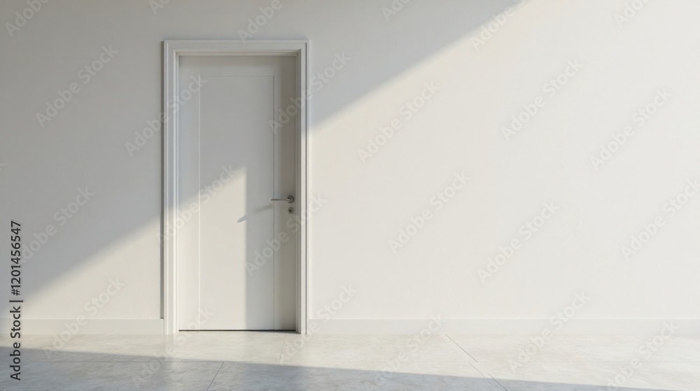 A Simple White Door in a Sunlit Room with a Minimalist Design and Clean Lines, Perfect for Interior Design Concepts A Simple White Door in a Sunlit Room with a Minimalist Design and Clean Lines, Perfect for Interior Design Concepts