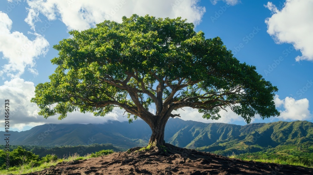 Resilient ancient tree with fresh green leaves symbolizing life's cycle in lush landscape nature photography vibrant outdoor scene Resilient ancient tree with fresh green leaves symbolizing life's cycle in lush landscape nature photography vibrant outdoor scene