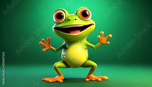 Cute Cartoon Frog on a Green Background