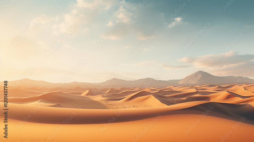 Naklejka premium Golden Desert Landscape with Dramatic Cloudscape