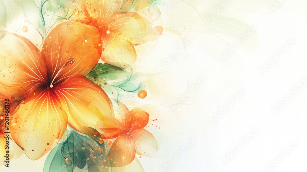 Obraz premium Vibrant Floral Background with Orange and Yellow Flowers, Abstract Art Design for Nature Inspired Projects, Elegant and Bright Aesthetic