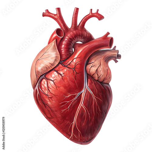 Realistic Human Heart Anatomy: Detailed 3D Model Set on White Background for Medical, Science, and  