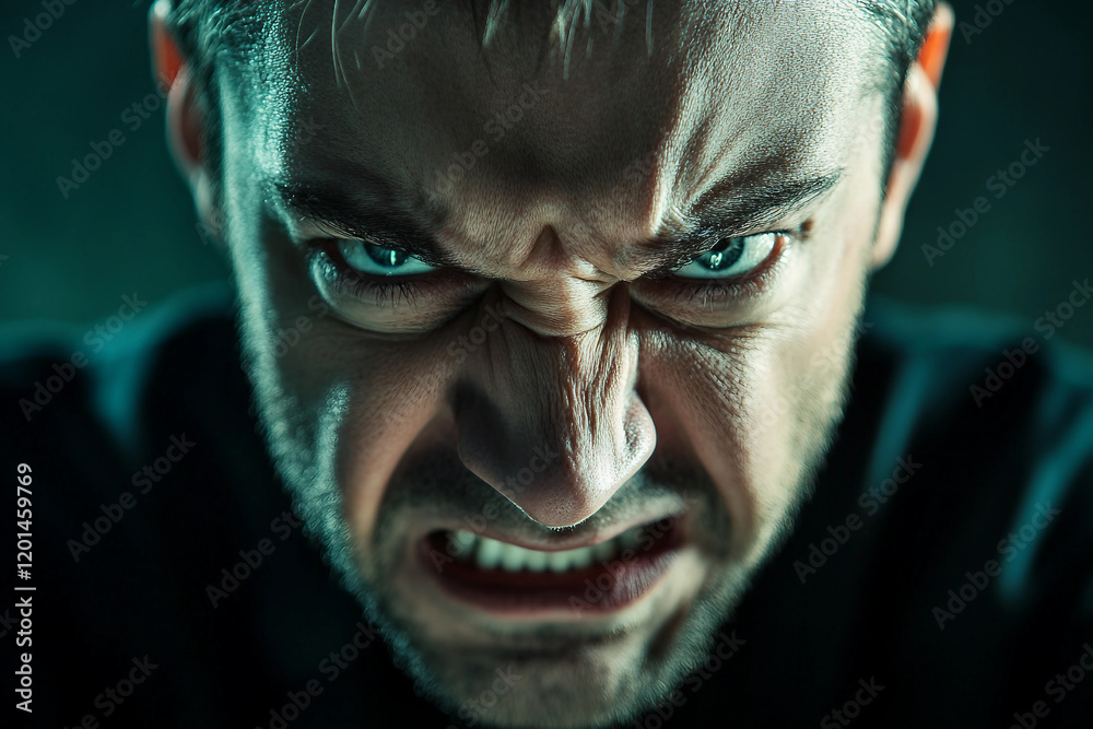 Intense Angry Facial Expression Representing Conflict and Misunderstanding, Generative AI Intense Angry Facial Expression Representing Conflict and Misunderstanding, Generative AI