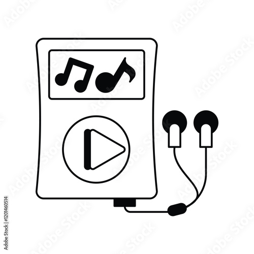 mp3 player glyph outline icon with white background vector stock illustration