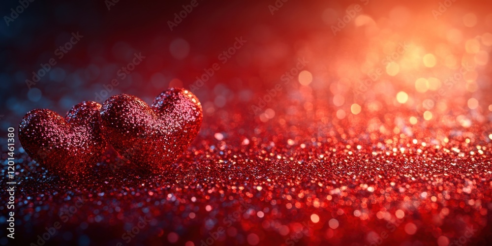 Glittering Red Hearts on a Sparkling Background Glittering Red Hearts on a Sparkling Background