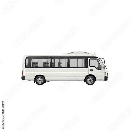 Efficient Transport: A modern, white minibus, a symbol of reliable passenger transport, stands in a clean, minimalist setting, showcasing its design and functionality.