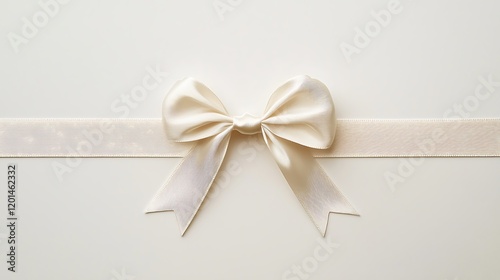 Cream ribbon bow on plain backdrop for gifts or invitations photo