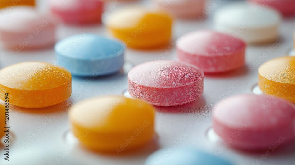Rows of colorful pills and capsules laid out in a pattern on a clean white surface. Rows of colorful pills and capsules laid out in a pattern on a clean white surface.