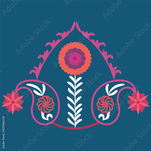 Traditional textile product in Uzbekistan - suzani carpet, using in home interior, as a decorative ornamental element, nowadays using in the fashion industry too and for decorating cushioned furniture