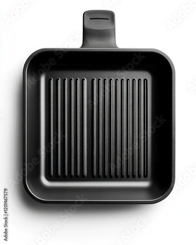 Square black grill pan with handle isolated on white background. photo