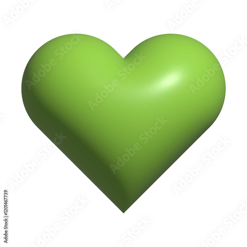 Green 3d volumetric heart. Green Heart On White Background