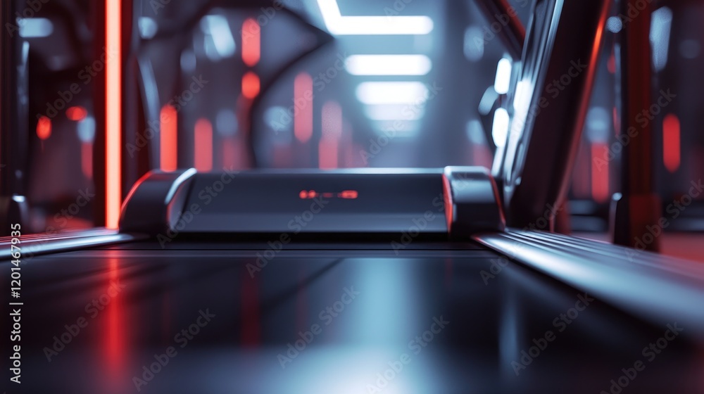 Fototapeta premium Futuristic Treadmill in a Modern Gym Red and Blue Lighting