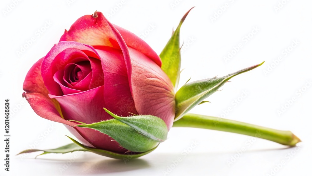 Naklejka premium Rose Bud Blooming, Isolated White Background, Closeup, High-Resolution Stock Photo