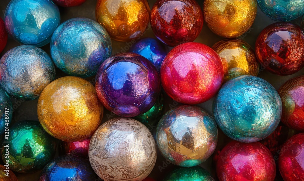Abstract Close-Up of Colorful, Iridescent Spheres Abstract Close-Up of Colorful, Iridescent Spheres