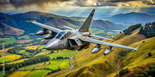 Royal Air Force Tornado Jet Fighter Low-Level Flight Over UK Landscapes photo