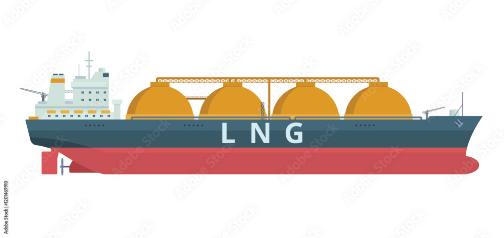 Obraz premium Gas Carrier Ship LNG Vector Illustration. Fully Editable Element. Object Isolated on White Background. Easy to Edit and Customize