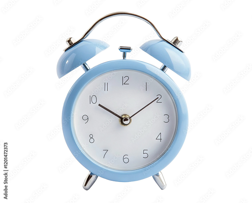 Blue retro-style metal alarm clock, isolated on transparent cutout background Blue retro-style metal alarm clock, isolated on transparent cutout background