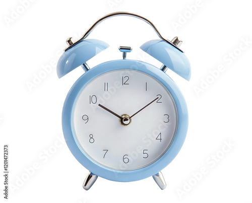 Blue retro-style metal alarm clock, isolated on transparent cutout background photo