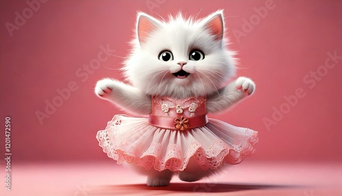 Cute Cartoon Cat Wearing a ...