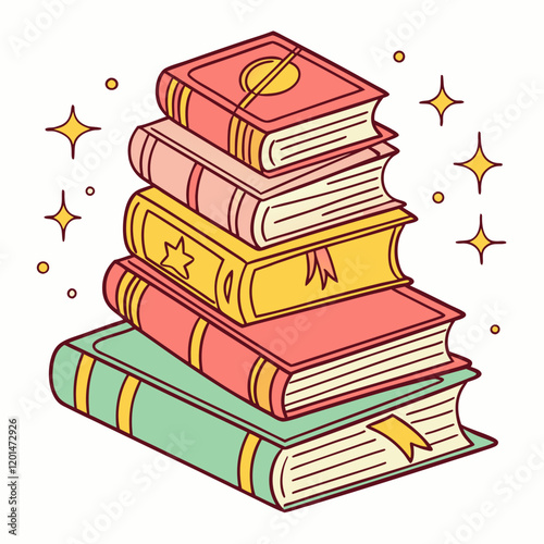 A vibrant book stack with glowing pages