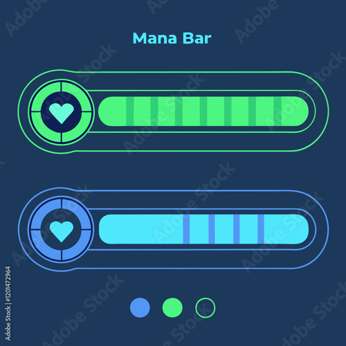 A glowing health bar and mana bar UI design
