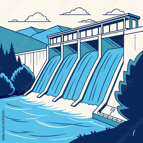 A modern hydroelectric dam with cascading blue water