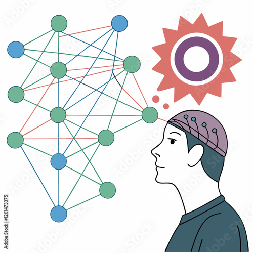 A neural network concept with colorful interconnected nodes