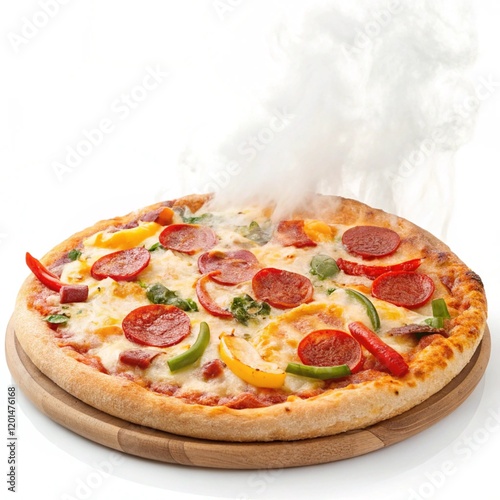 Delicious pizza with peperino mushrooms and tomatoes photo