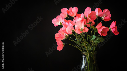 black background, sweet pea, spring, colorful, flowers, beautiful