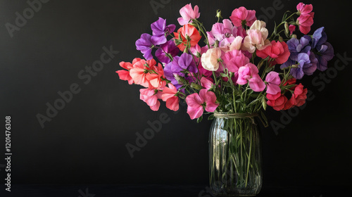 black background, sweet pea, spring, colorful, flowers, beautiful