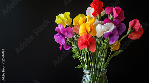 black background, sweet pea, spring, colorful, flowers, beautiful