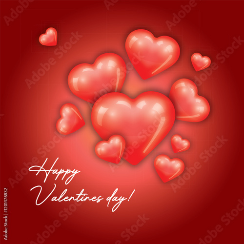 Red Bubble style hearts on red background. Happy Valentines day!
