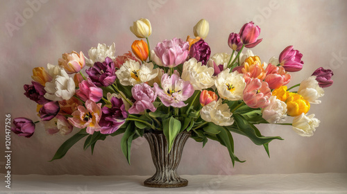 Tulip, spring, black background, double-flowered, pink, frilled, colorful.