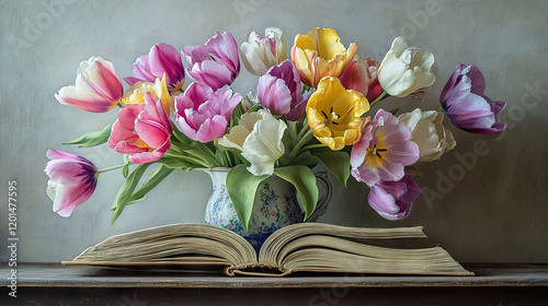 Tulip, spring, black background, double-flowered, pink, frilled, colorful.