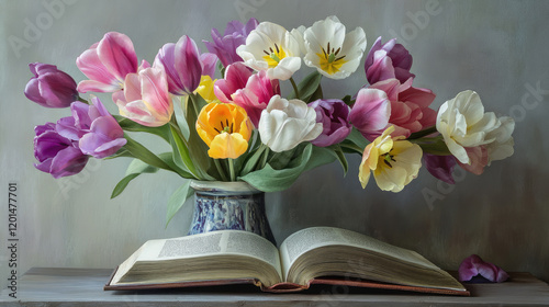 Tulip, spring, black background, double-flowered, pink, frilled, colorful.