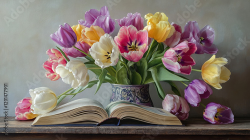 Tulip, spring, black background, double-flowered, pink, frilled, colorful.