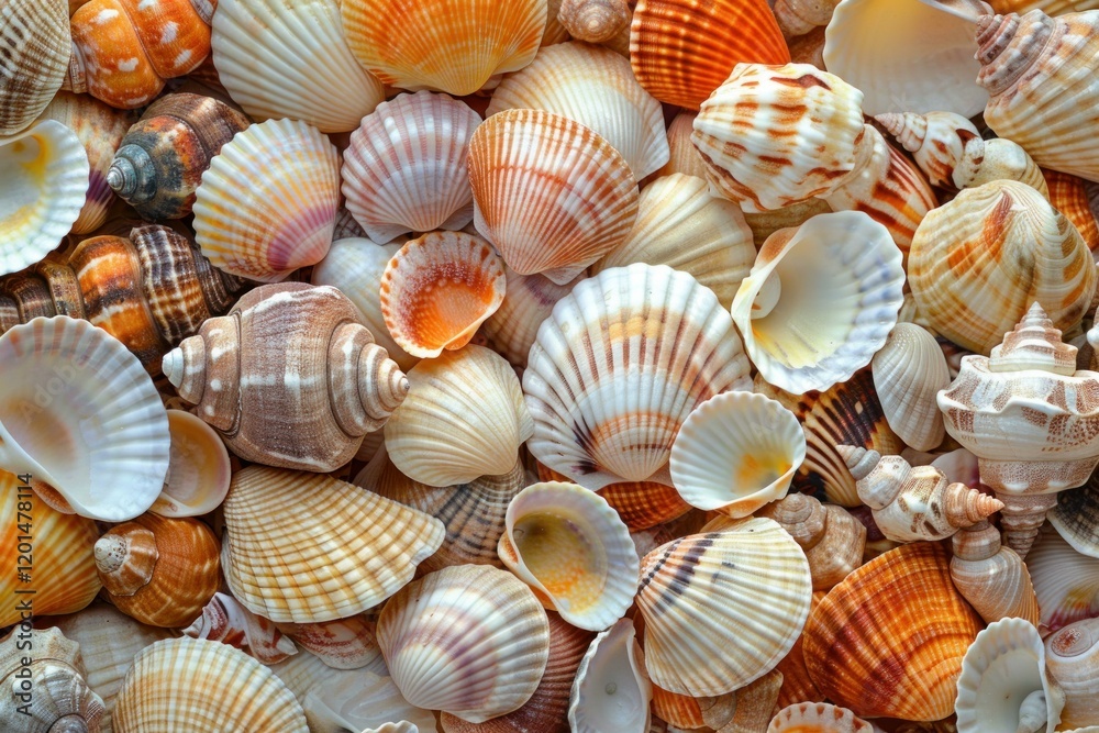 Variety of seashells creating a beautiful textured background Variety of seashells creating a beautiful textured background