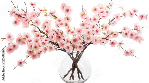 Cherry blossoms, cherry blossoms in a vase, ikebana, white background, cherry blossom illustration, Japan, pink, spring, spring flowers, flowers, cute, beautiful, nature