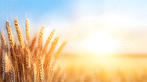 Golden wheat field basking under the warm autumn sun, symbolizing bountiful harvest and agricultural abundance