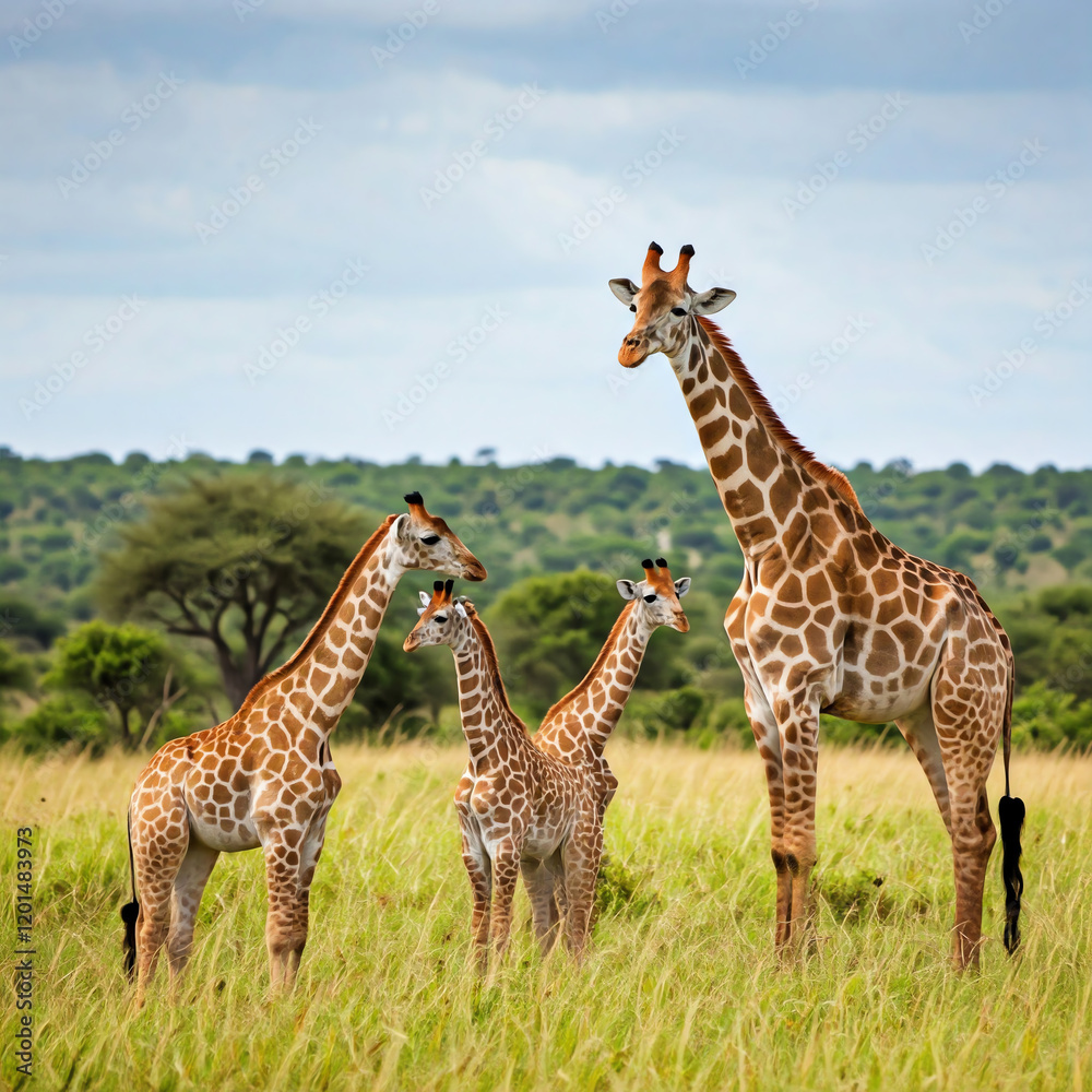 Obraz premium group of giraffe with baby in the wild