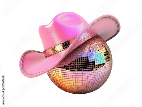 Isolated Pink Cowboy Hat on Disco Ball with Gold Edge